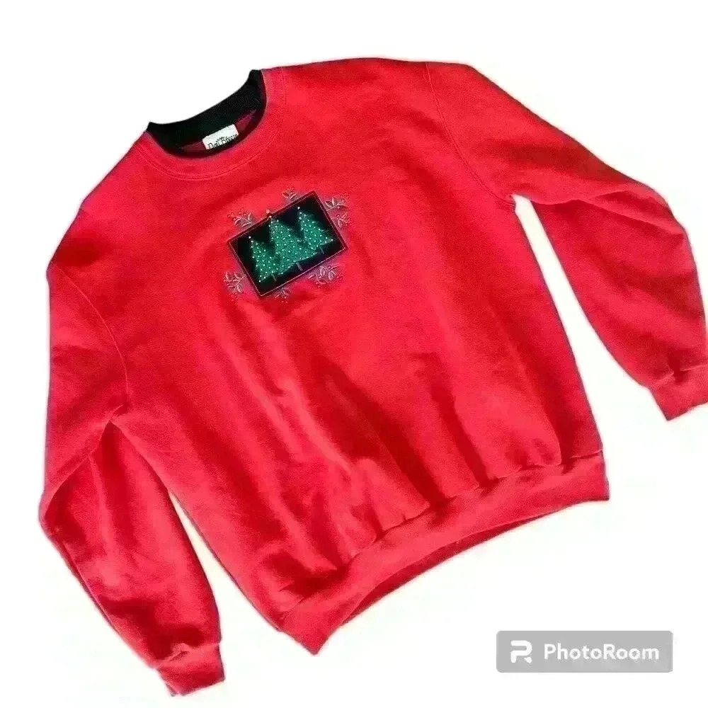 Vintage 90s Grandma Christmas Embroidered Sweatshirt Mock Neck Size 1X excellent